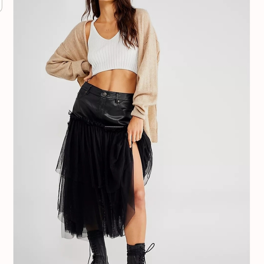 NWT Free People leather and tulle skirt